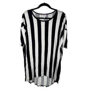 LuLaRoe IRMA Black White Striped Referee Beetlejuice Hi-Low Tunic Shirt SMALL S